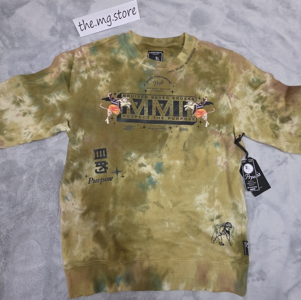 Prps Crewneck Top Tie-Dye Olive Twist Multicolor Graphic Sweatshirt Men's Sz M - Picture 2 of 10